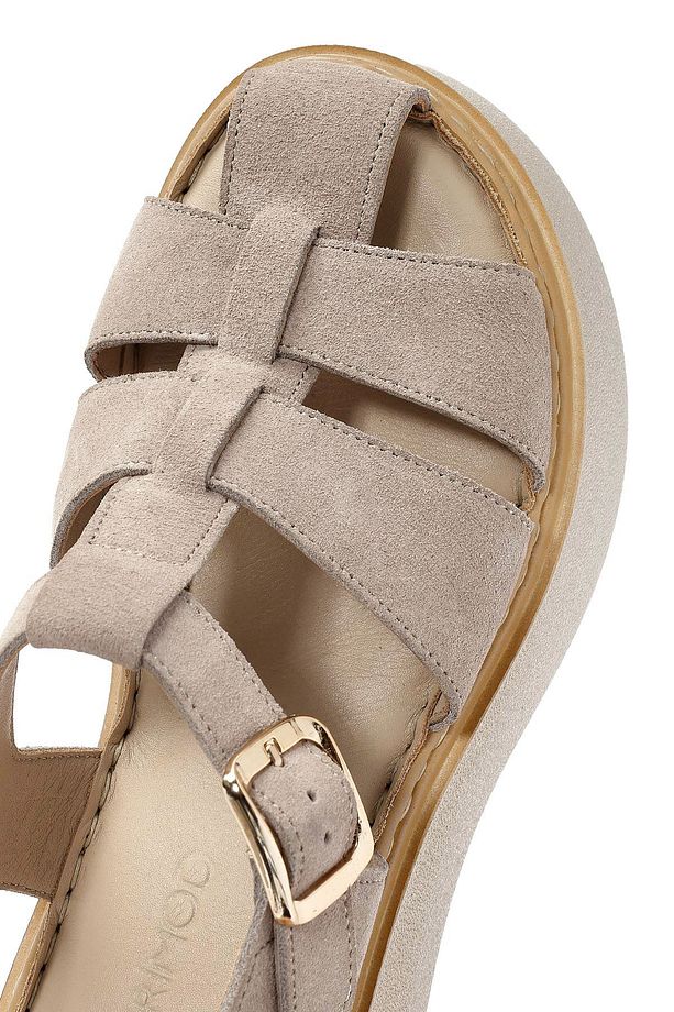 Kadın Vizon Bilekten Tokalı Kalın Tabanlı Süet Deri Comfort Sandalet 25SFD342610 - 8