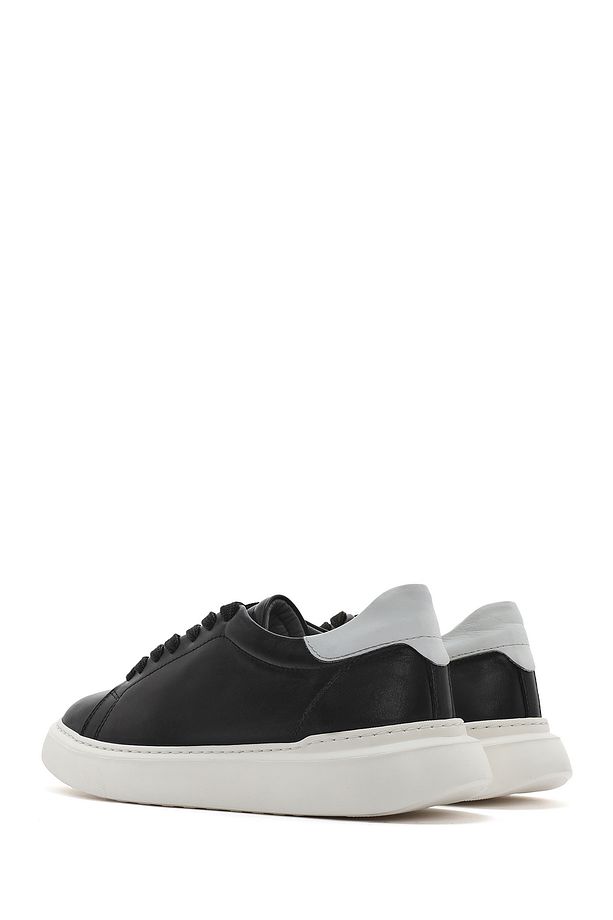 Erkek Siyah Bağcıklı Kalın Tabanlı Deri Sneaker 25SFD700018 - 5