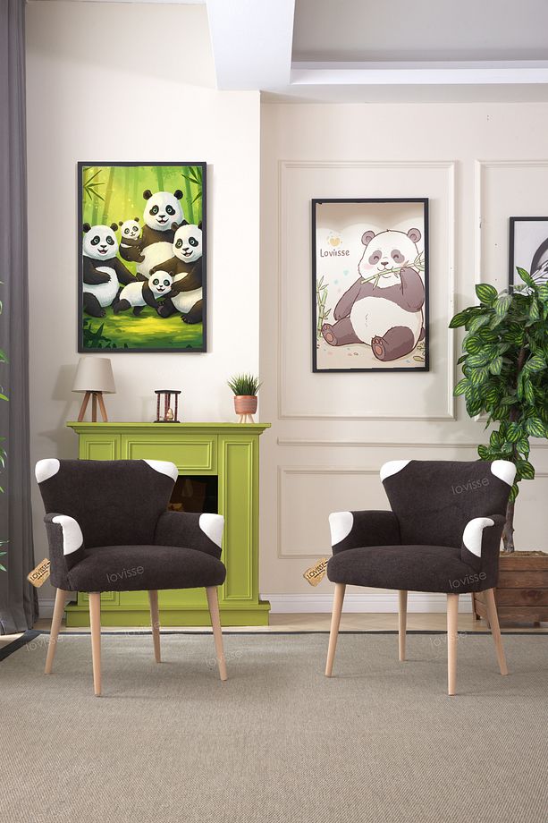 2li Panda Berjer Set Tekli Koltuk Genç Odası, Çocuk Odası, Ofis, Bekleme, Çay Seti - 1