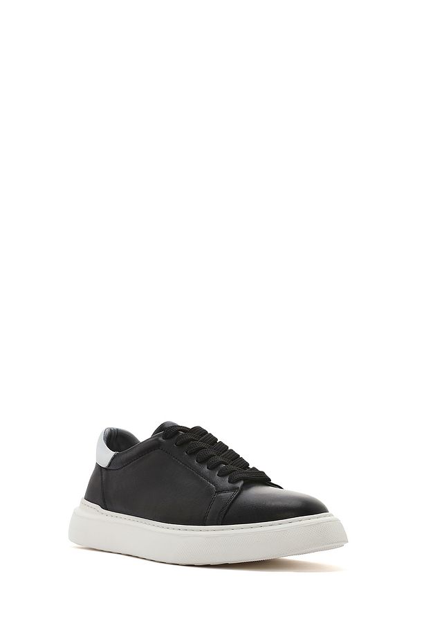 Erkek Siyah Bağcıklı Kalın Tabanlı Deri Sneaker 25SFD700018 - 6