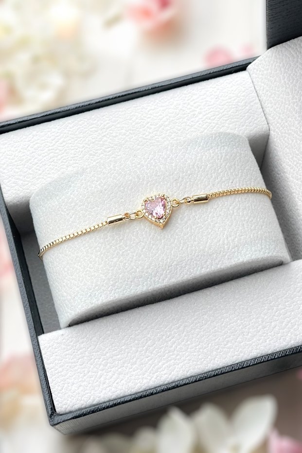 Zircon Embellished Heart Detail Women's Bracelet