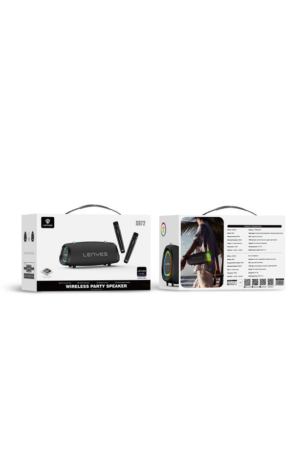 S872 RGB Işıklı Taşınabilir Çift Mikrofonlu TWS Bluetooth Speaker Hoparlör v5.3 Siyah - 5