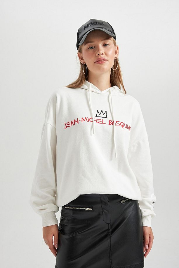 Coool Jean Michel Basquiat Oversize Geniş Kalıp Kapüşonlu Sırt Baskılı Kalın Kumaş Sweatshirt B3627a - 3