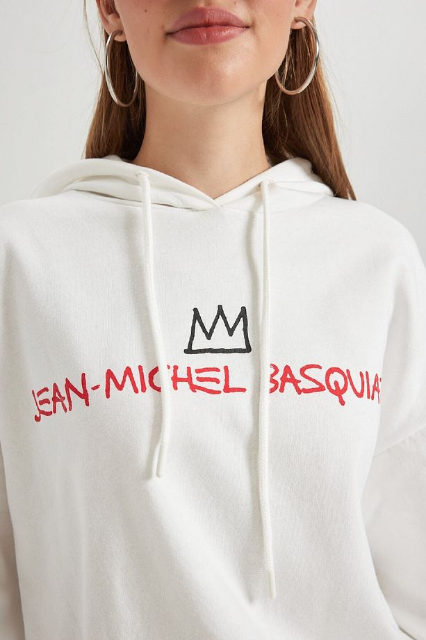 Coool Jean Michel Basquiat Oversize Geniş Kalıp Kapüşonlu Sırt Baskılı Kalın Kumaş Sweatshirt B3627a - 8