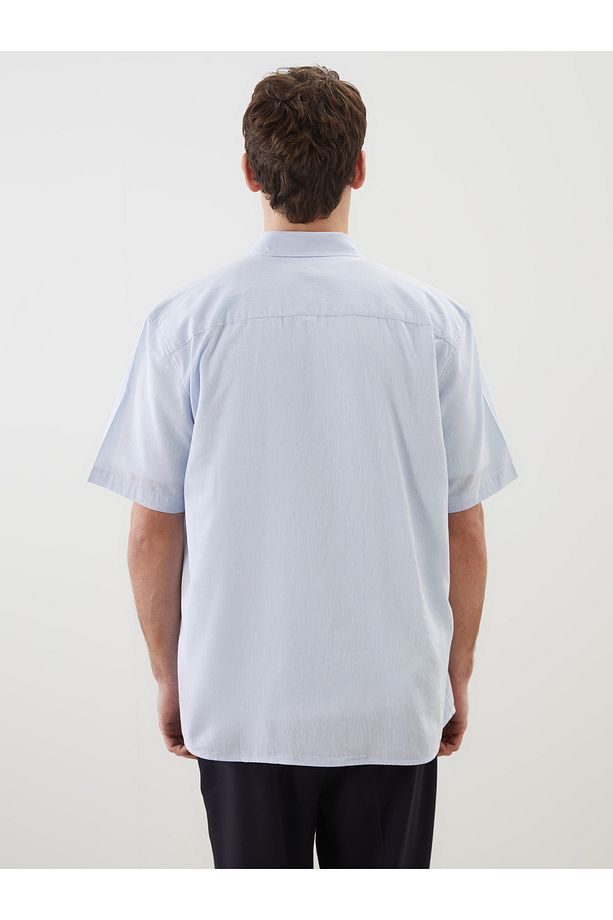 Regular Fit Kısa Kollu Keten Karışımlı Erkek Gömlek - 4