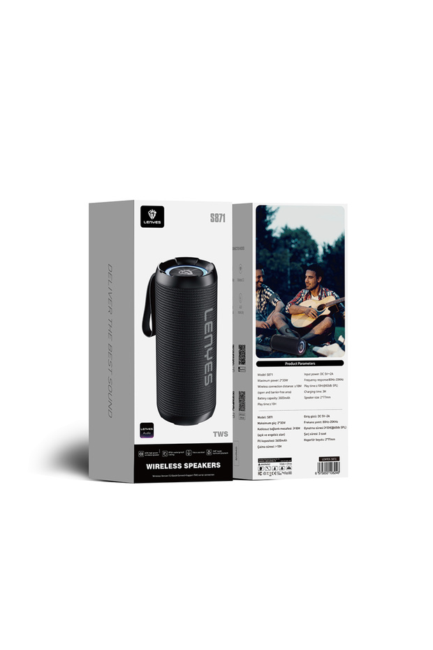 S871 RGB Işıklı Taşınabilir Su Geçirmez TWS Bluetooth Hoparlör Siyah - 5