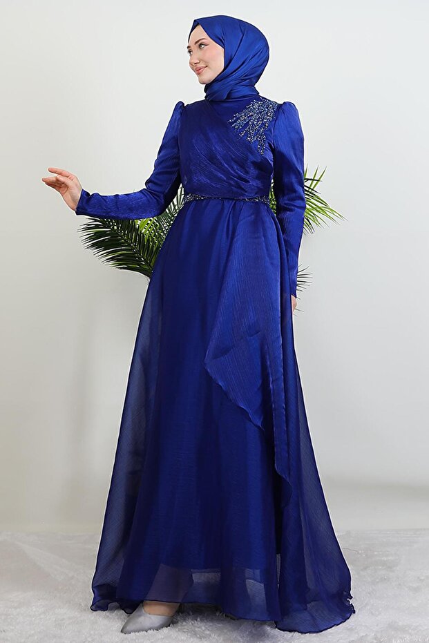 Eliza Hijab Evening Dress Cobalt Blue