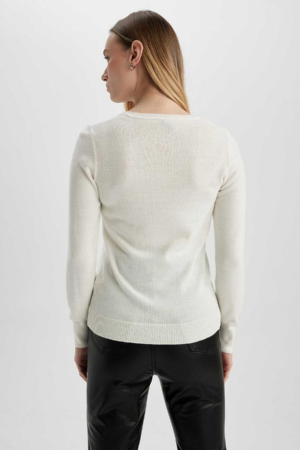 Regular Fit V Yaka Basic Düz Triko Kazak F7088az23wn - 4