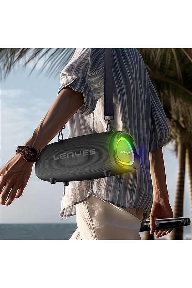 S872 RGB Işıklı Taşınabilir Çift Mikrofonlu TWS Bluetooth Speaker Hoparlör v5.3 Siyah - 4