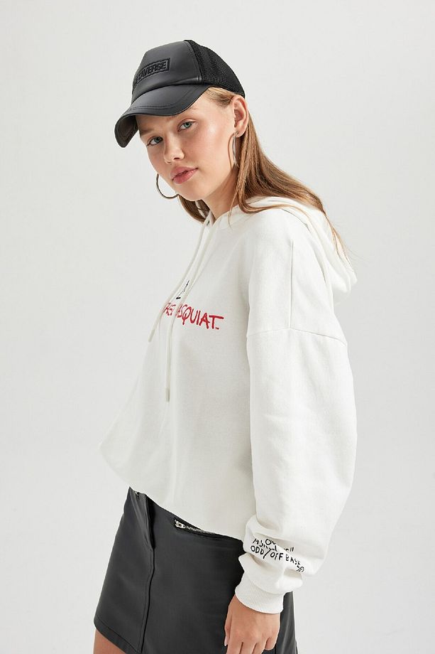 Coool Jean Michel Basquiat Oversize Geniş Kalıp Kapüşonlu Sırt Baskılı Kalın Kumaş Sweatshirt B3627a - 6