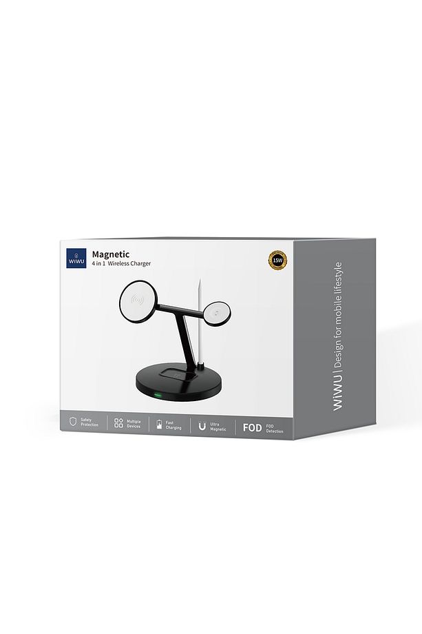 Wi-W032 4 in 1 Magnetik Hızlı Şarj Özellikli Kablosuz Şarj Standı 15W Siyah - 4