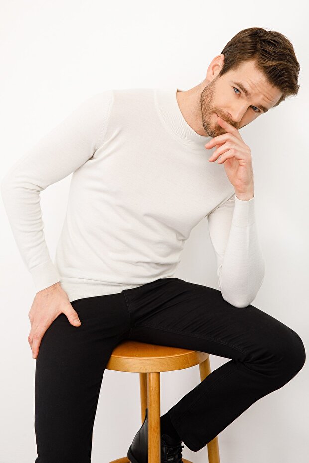 سترة تريكو فاخرة بنصف الياقة المدورة للرجال - 3