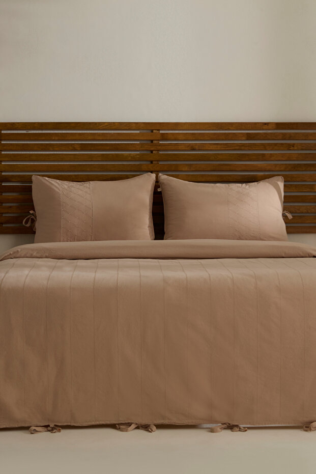 Carmine 100% Cotton Double Duvet Cover Set Powder