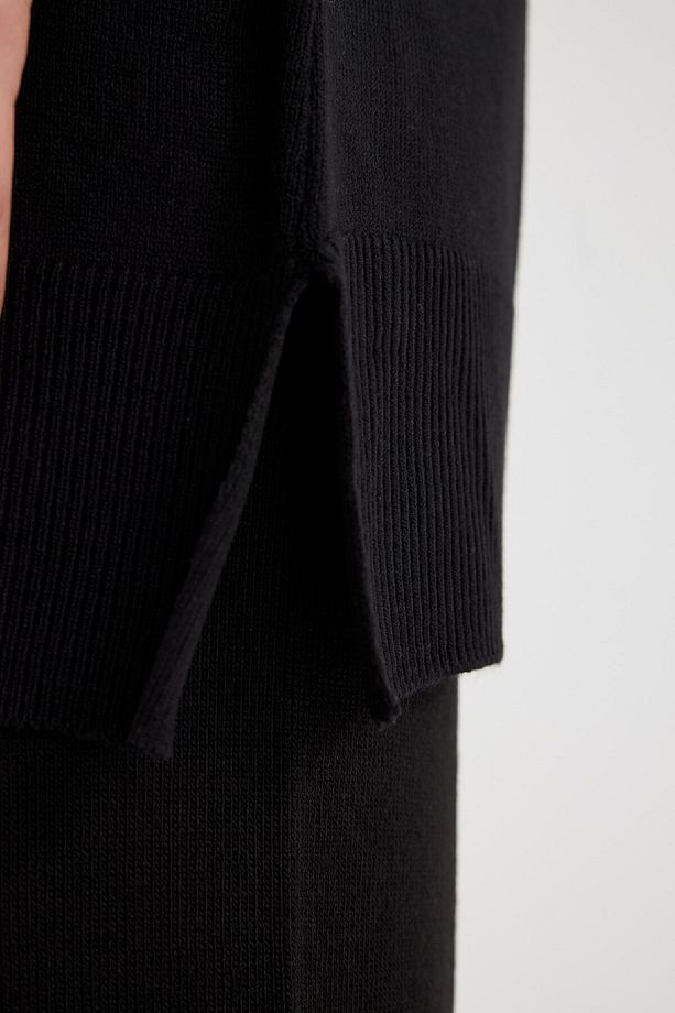 Regular Fit Bisiklet Yaka Yırtmaçlı Basic Düz Triko Kazak Tunik H3431az24au - 6