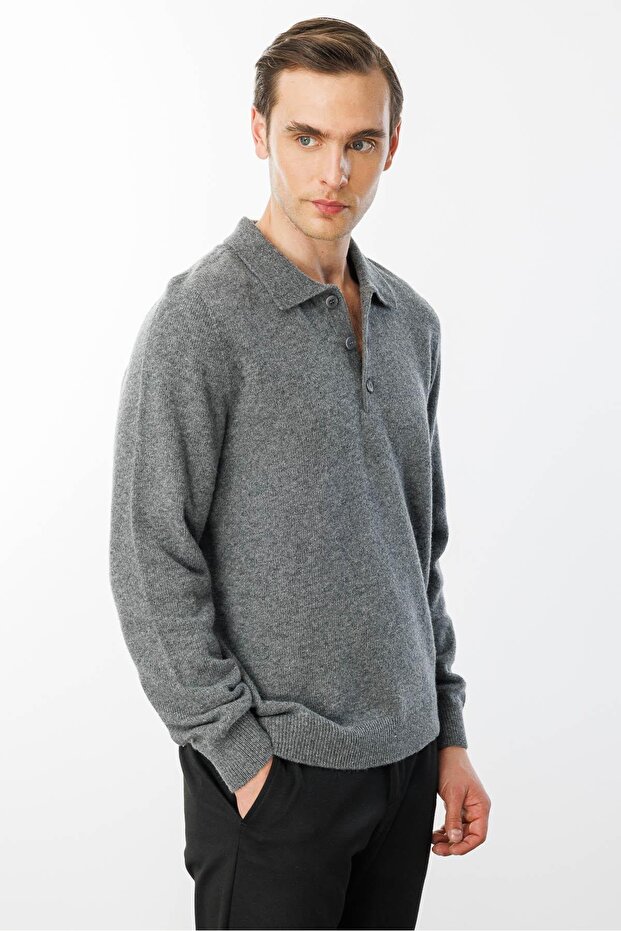 Men's Polo Neck Basic Wool Sweater - 2