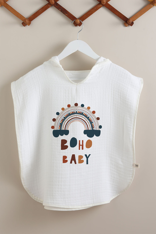 4 Layer Muslin Poncho - for Baby Series - Bohemian Rainbow with Pompom