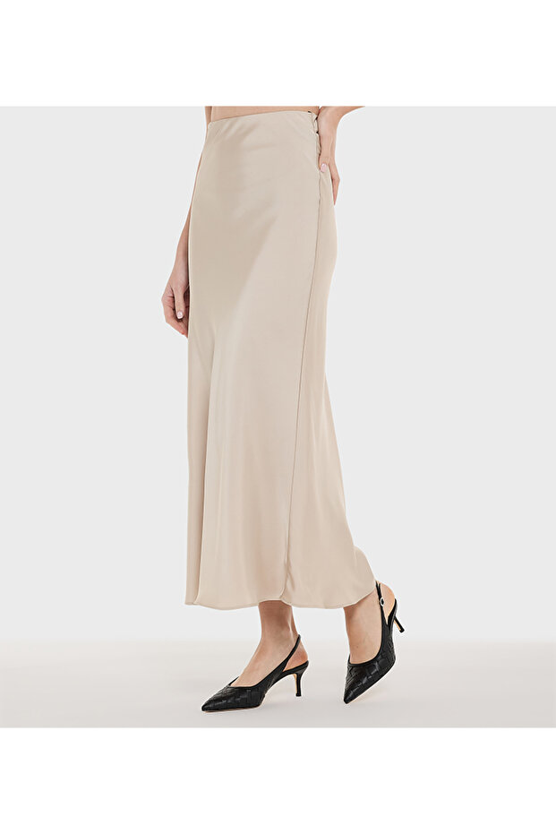 SOLID MIDI SATIN SKIRT - 2