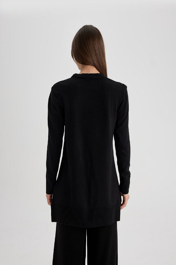 Regular Fit Bisiklet Yaka Yırtmaçlı Basic Düz Triko Kazak Tunik H3431az24au - 7