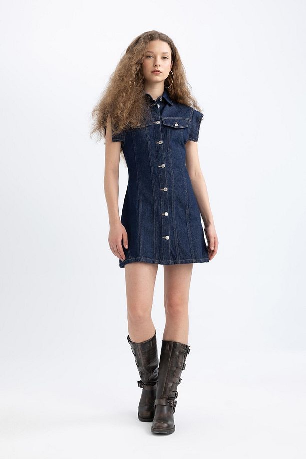 Kısa Kollu Mini Jean Elbise C5643ax24sp - 2