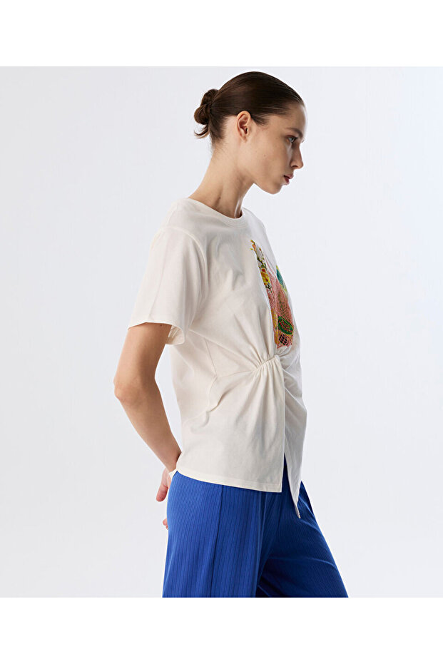 DRAPELİ GÖRSEL BASKILI T-SHIRT - 5