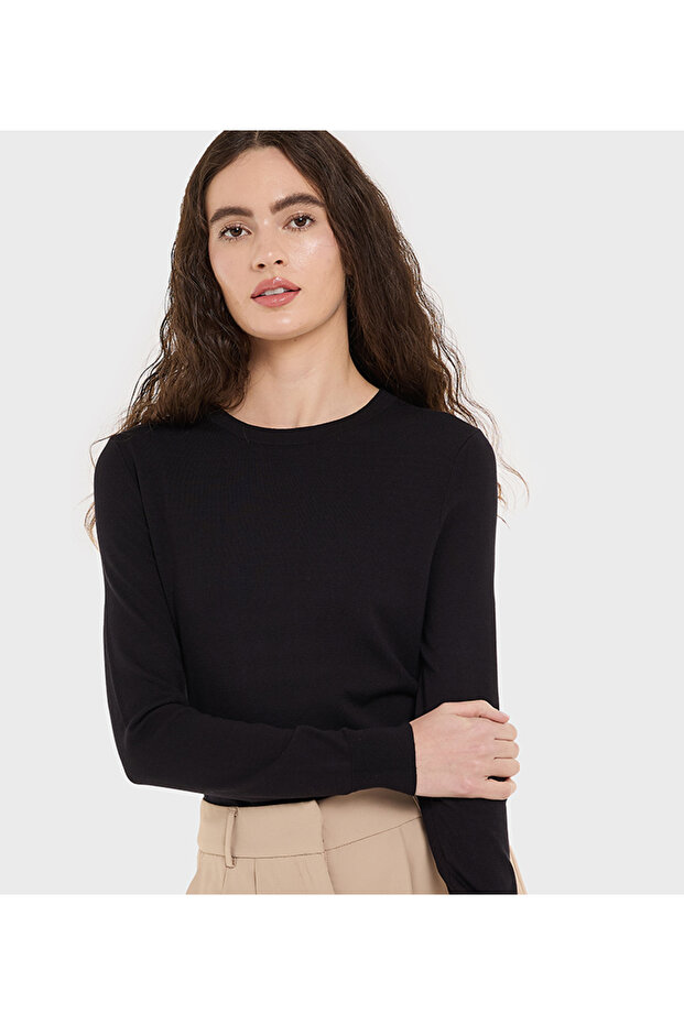 BASIC ROUND NECK FLAT KNIT SWEATER - 1
