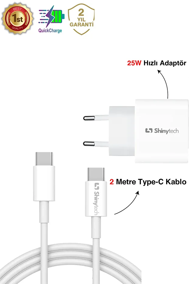 25W USB-C Güç Adaptörü Hızlı Şarj Aleti 2m Kablo USB-C Şarj Seti - 3