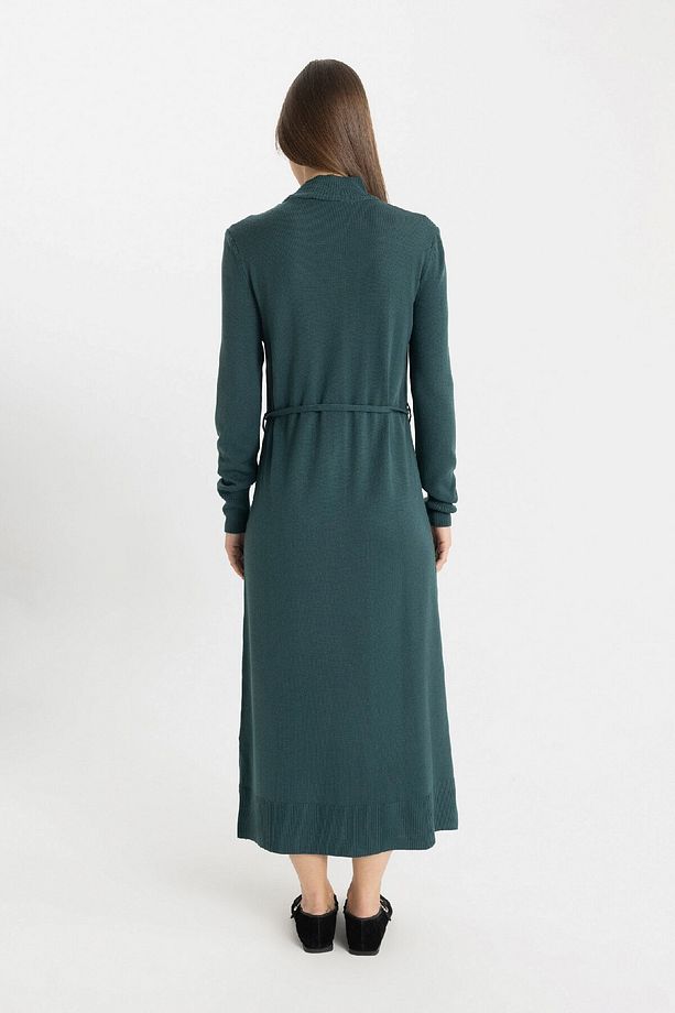 Regular Fit Yarım Balıkçı Yaka Basic Düz Yırtmaçlı Uzun Kollu Maxi Triko Elbise A9807ax24wn - 5