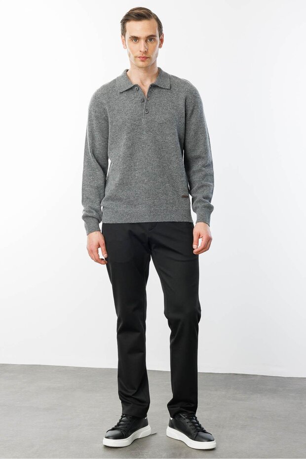 Men's Polo Neck Basic Wool Sweater - 5