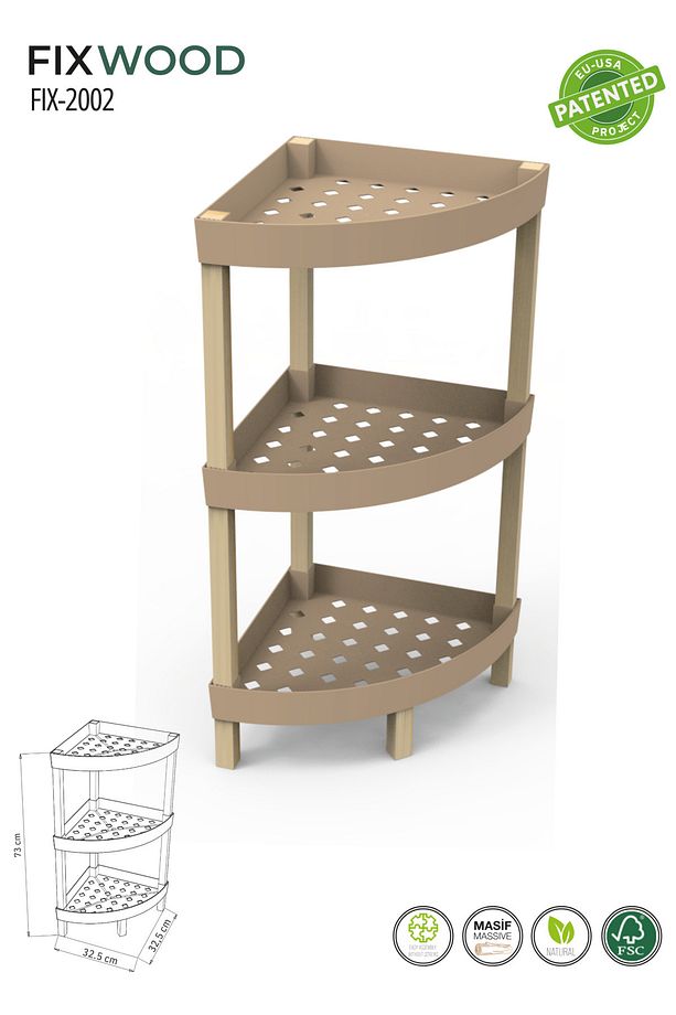 Fıx-2002 Modüler 3 Katlı Köşe Raf ,organizer Banyo Rafı - 3