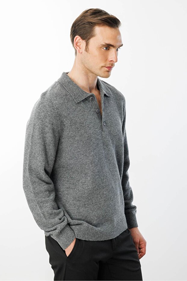 Men's Polo Neck Basic Wool Sweater - 3