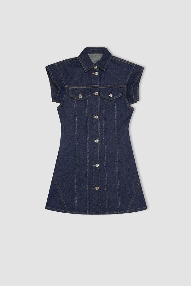Kısa Kollu Mini Jean Elbise C5643ax24sp - 7