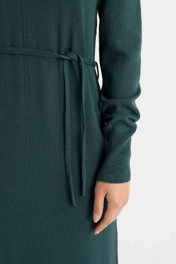 Regular Fit Yarım Balıkçı Yaka Basic Düz Yırtmaçlı Uzun Kollu Maxi Triko Elbise A9807ax24wn - 4