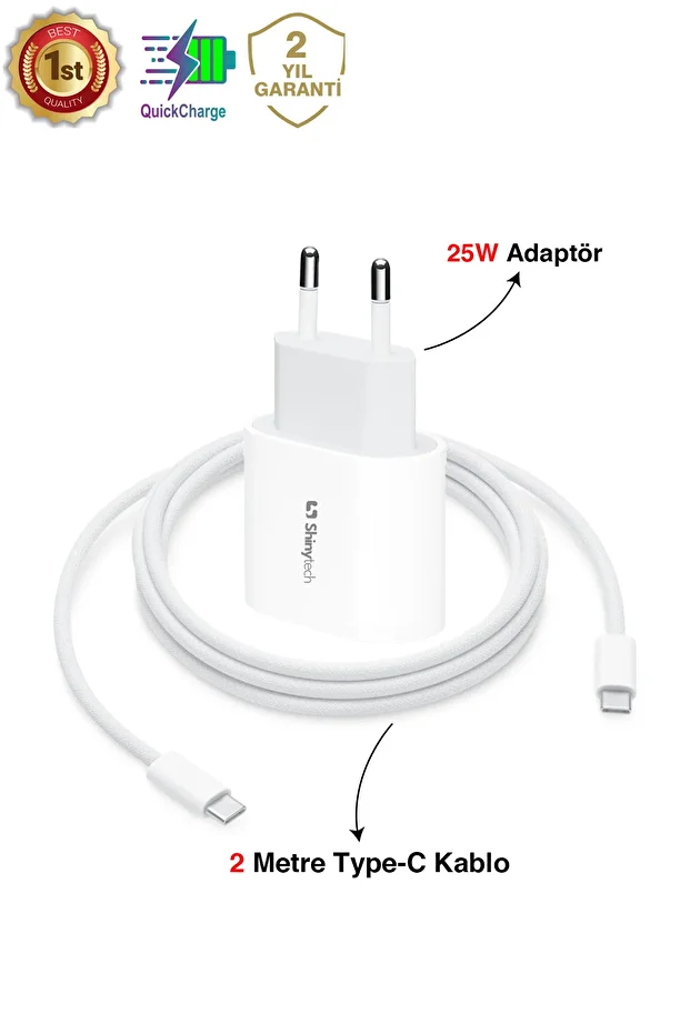25W USB-C Güç Adaptörü Hızlı Şarj Aleti 2m Kablo USB-C Şarj Seti - 1