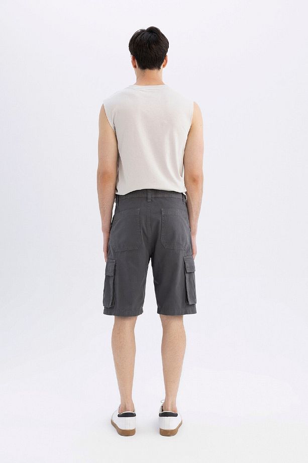 Relax Fit Düz Paça Gabardin Kargo Bermuda Şort C5382ax24sm - 6
