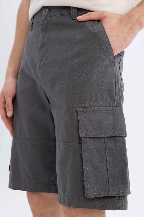 Relax Fit Düz Paça Gabardin Kargo Bermuda Şort C5382ax24sm - 5