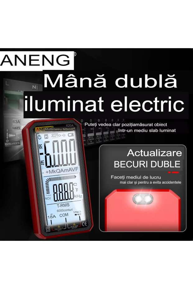Digital Multimeter 620A True RMS, Display, Frequency Test, NCV, 4.77 inch Screen, Temp Sensors - 2