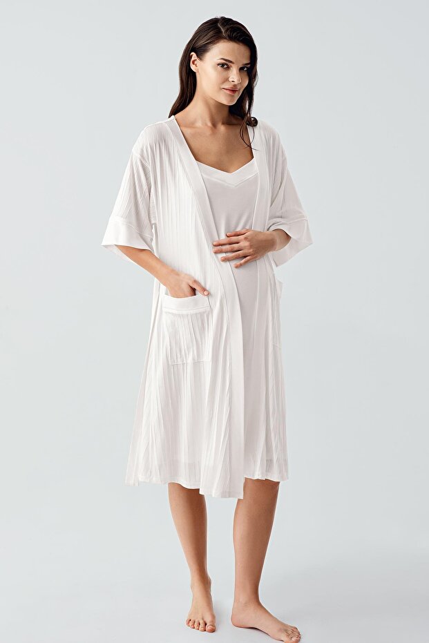Strappy Flexible Viscous Maternity Dressing Gown Nightgown Set