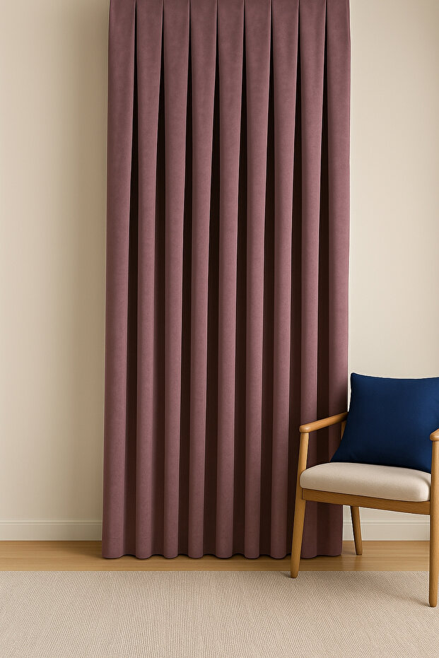 Barcelona Velvet Textured Background Curtain Dried Rose (No Pleats)