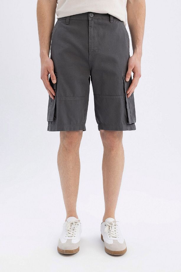 Relax Fit Düz Paça Gabardin Kargo Bermuda Şort C5382ax24sm - 4