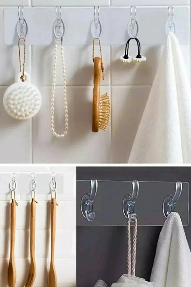 5'li Kendinden Yapışkanlı Güçlü Şeffaf Askılık-Kapı Arkası Mutfak Duvar Banyo Askı 1 Adet - 2