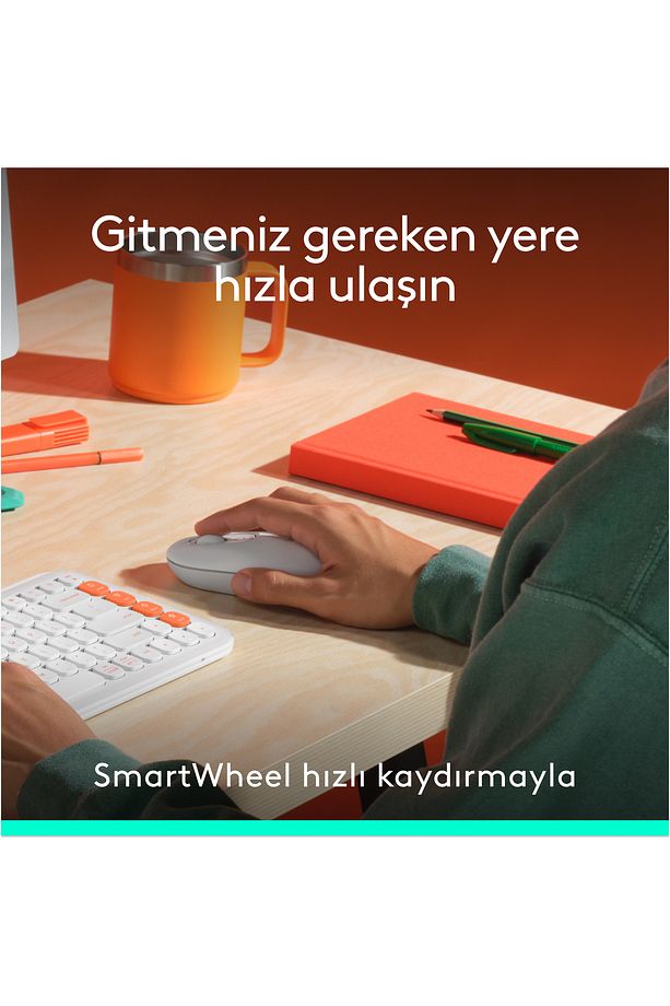 POP ICON Kablosuz Bluetooth Sessiz Türkçe Q Klavye ve Mouse Seti - Beyaz 920-013076 - 6