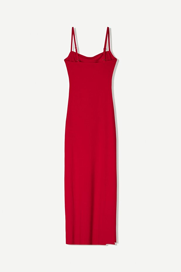 Askılı midi elbise - 5