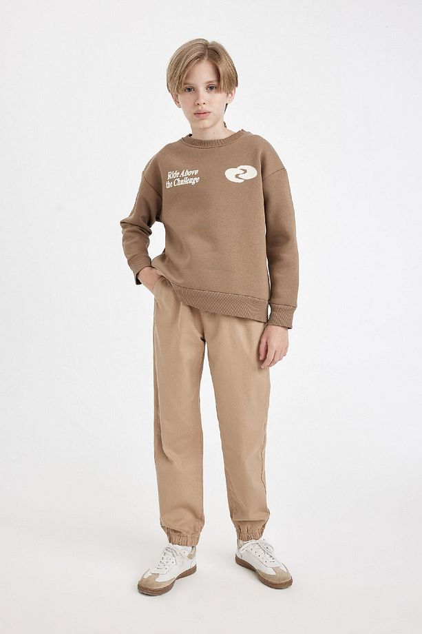 Erkek Çocuk Beli Bağcıklı Lastikli Paça Cepli Basic Düz Jogger Gabardin Pantolon A9395a824wn - 1