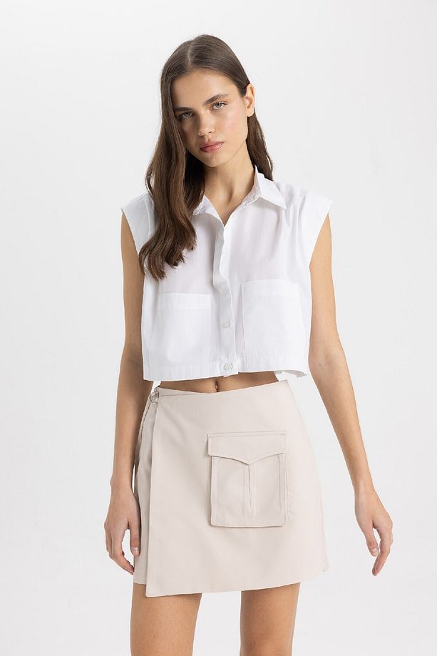 Yüksek Bel Gabardin Şort Etek C6242ax24sm - 3
