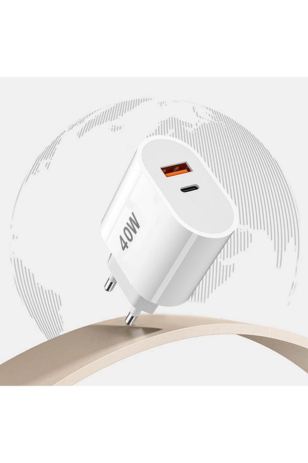 40W USB-A + Type-C 2x Çıkışlı Type-C to Type-C Kablolu Şarj Aleti - 4