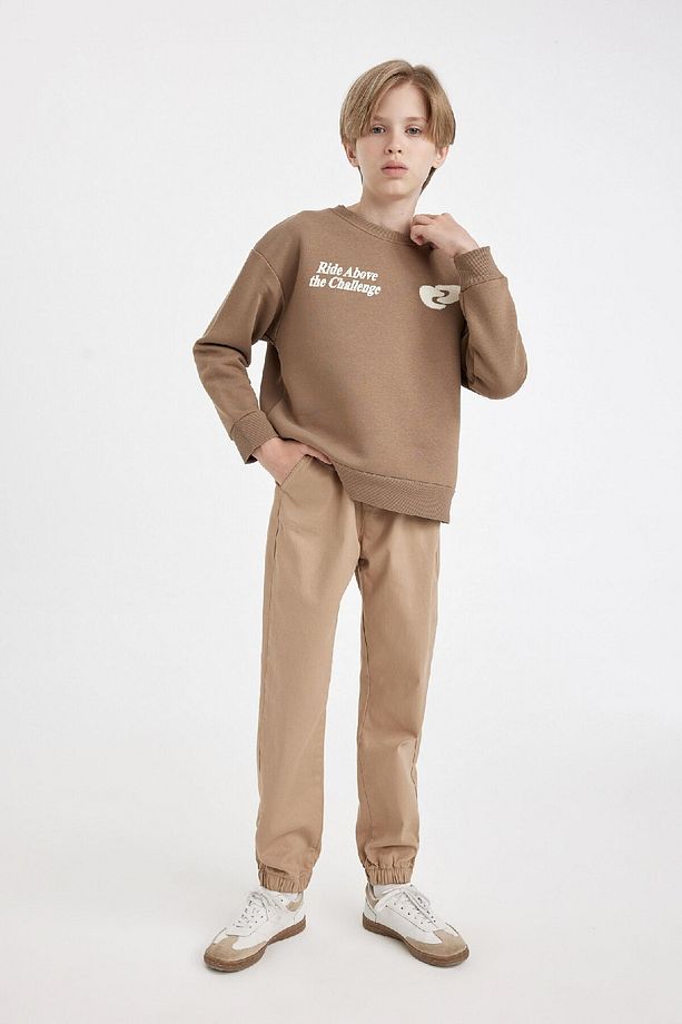 Erkek Çocuk Beli Bağcıklı Lastikli Paça Cepli Basic Düz Jogger Gabardin Pantolon A9395a824wn - 3