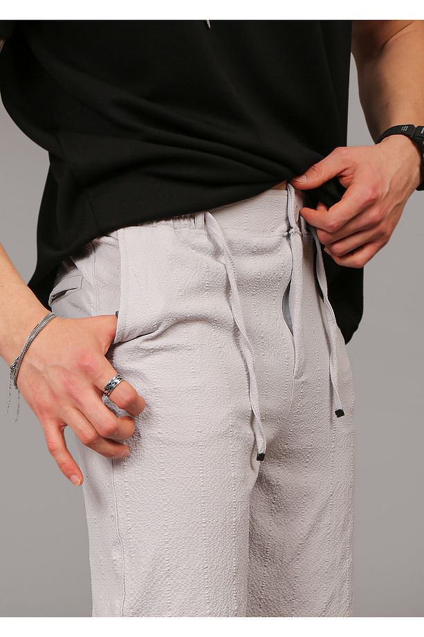 Erkek Taş Jogger Likralı Bel Lastikli Arka Cep Fermuarlı Yazlık Şort - 3