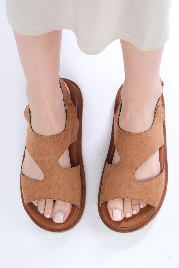 Reina Tan Color Asymmetrical Cut Women's Sandals