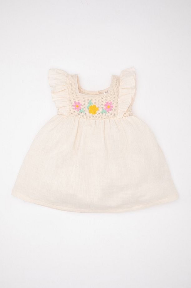 Kız Bebek Çiçekli Kısa Kollu Müslin Elbise C4493A524SM - 1