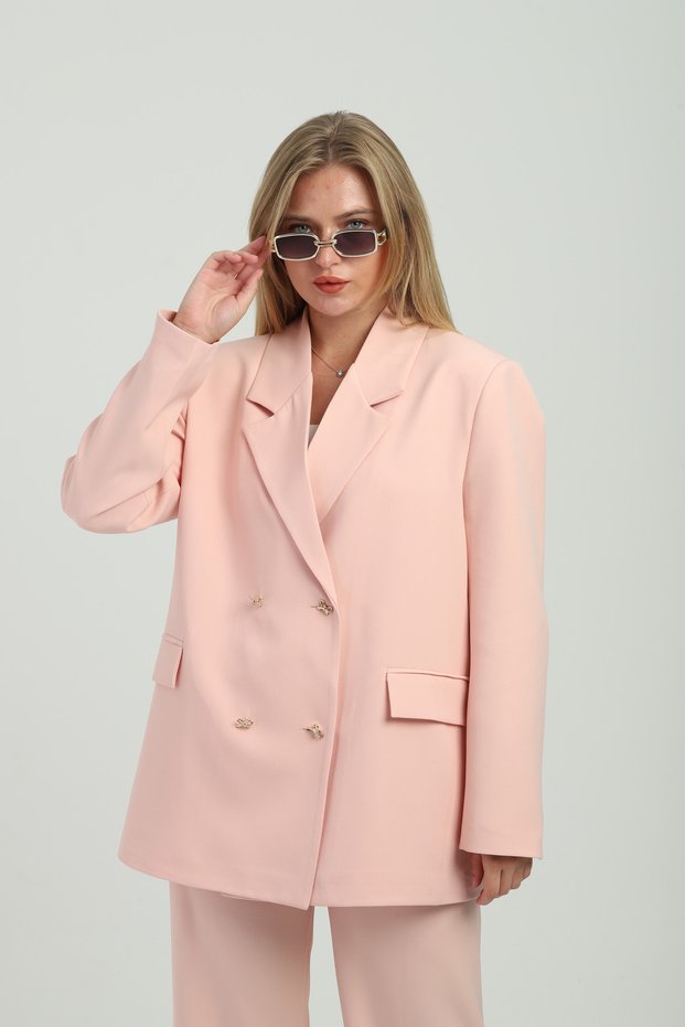 Butterfly Buttoned Oversize Powder Double Breasted Jacket